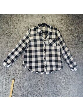 Cato Top Womens XL Black/White Plaid Button Front Long Sleeve Relaxed Fit